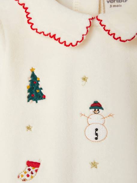 Pyjama de Noël brodé bébé en velours écru 
