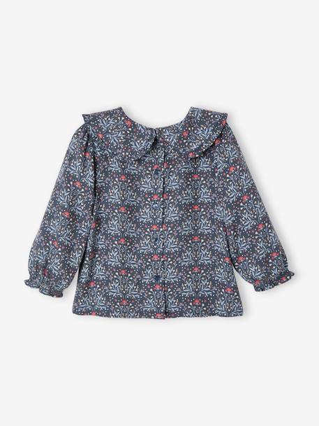 Blouse fleurie bébé col claudine bleu ardoise 