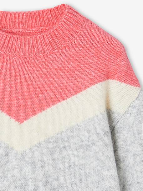 Pull effet colorblock fille bois de rose+gris chiné 