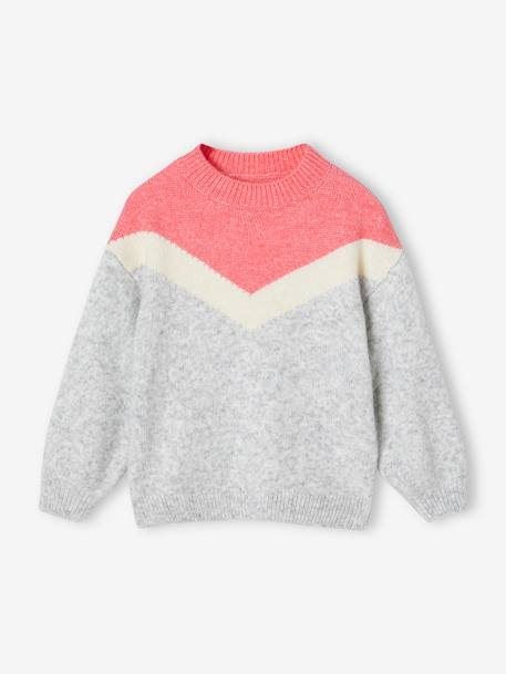 Mädchen Pullover, Colorblock grau meliert+rosanholz 