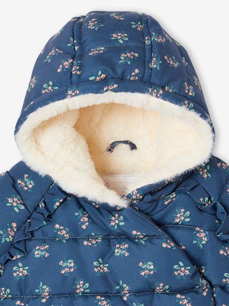 Gefütterte Baby Steppjacke, Wickelform, Recycling-Polyester dunkelblau+zartrosa 