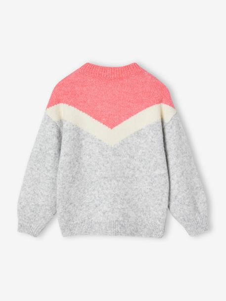 Pull effet colorblock fille bois de rose+gris chiné 