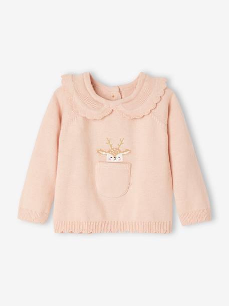 Ensemble de Noël 2 pièces bébé en tricot rose poudré 