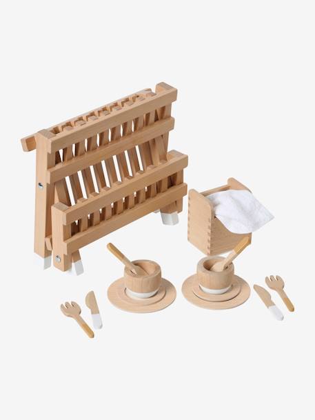 Kinder Küchen-Spielset mit Abtropfgestell Holz FSC natur 