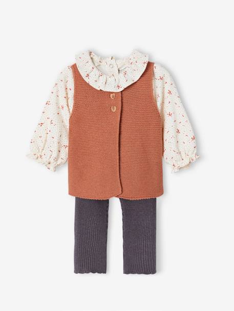 Ensemble 3 pièces bébé : legging + gilet + blouse tomette 