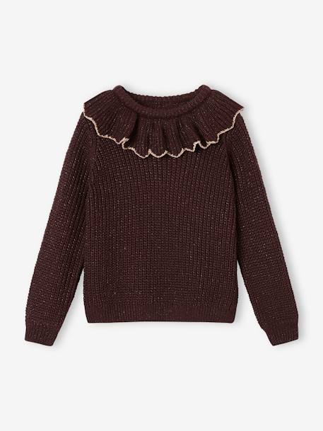 Pull à collerette en maille irisée fille prune 