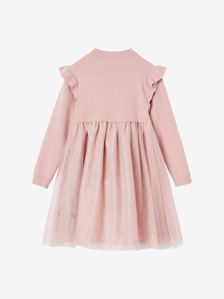 Robe de fête en tricot et tulle fille rose pâle 