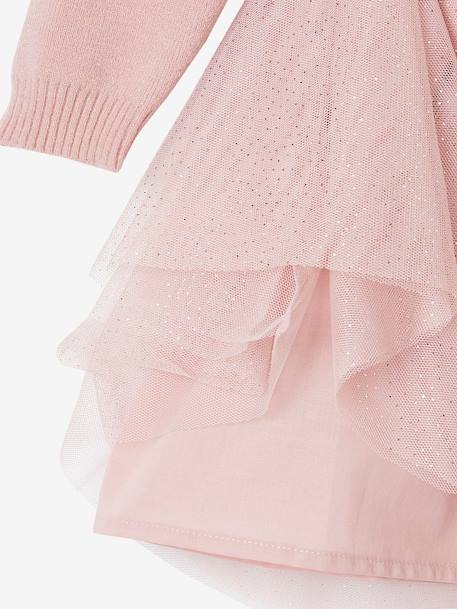 Robe de fête en tricot et tulle fille rose pâle 