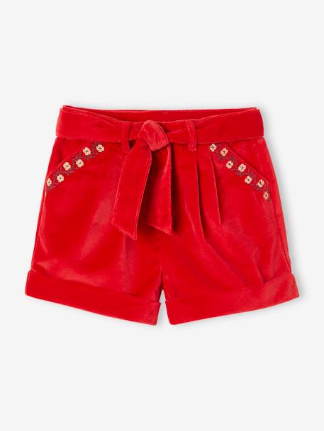Mädchen-Shorts in Velours aubergine+marine+rot 