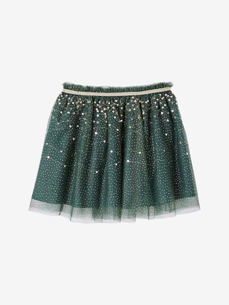 Jupon de fête en tulle parsemé de sequins et paillettes bleu canard clair+vert 