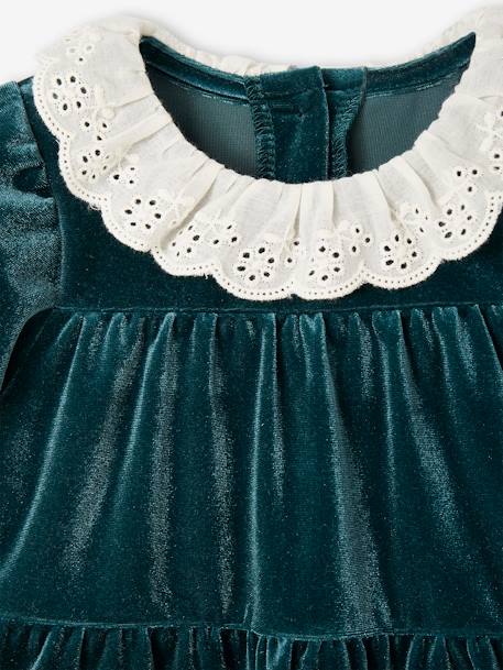 Geschenk-Set Babykleid mit Haarband in Velours smaragdgrün 