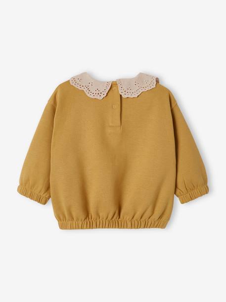 Baby Sweatshirt, Lochstickerei gelb+rosenholz 