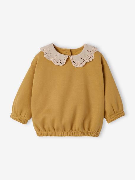 Baby Sweatshirt, Lochstickerei gelb+rosenholz 