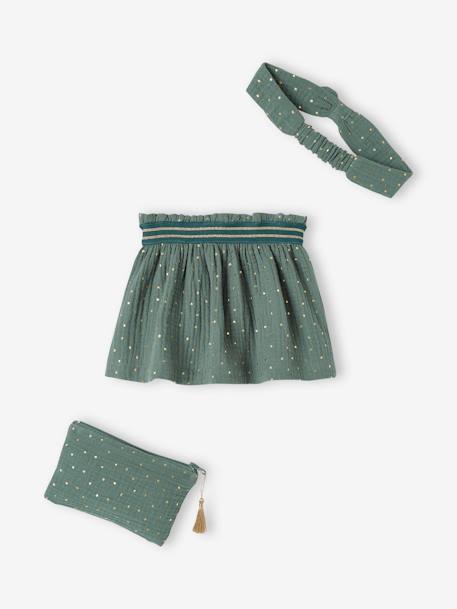 Coffret de Noël bébé 'Adoré' : jupe, bandeau et pochette brodée vert émeraude 