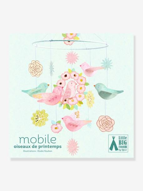 Kinder Papier-Mobile Vögel & Blumen DJECO rosa bedruckt 
