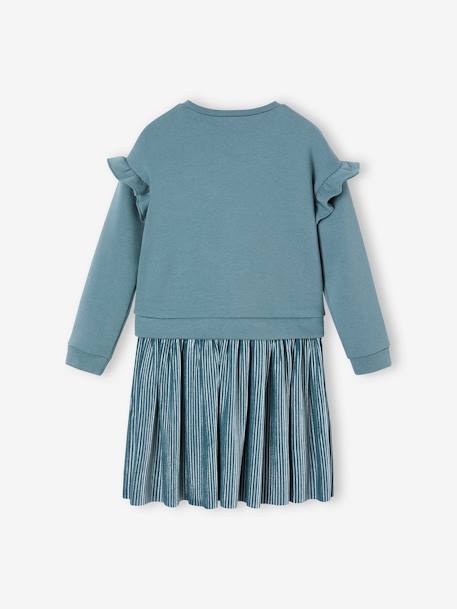 Festliches Mädchen 2-in-1-Kleid: Pailletten und Plisseerock aus Samt graublau+zartrosa 