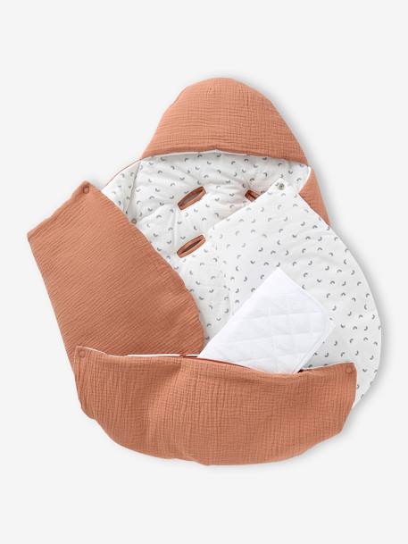 2-in-1 Baby Ausfahrsack/Wickelunterlage, Musselin beige bedruckt+cappuccino+GRÜN+terrakotta+wollweiß 