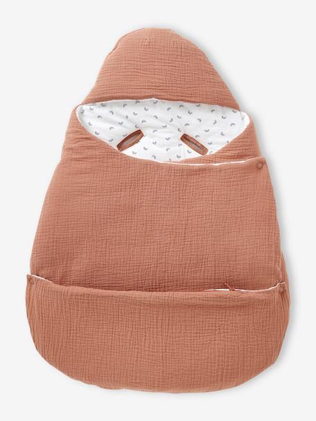 2-in-1 Baby Ausfahrsack/Wickelunterlage, Musselin beige bedruckt+cappuccino+GRÜN+terrakotta+wollweiß 