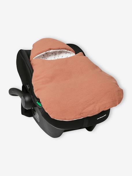 2-in-1 Baby Ausfahrsack/Wickelunterlage, Musselin beige bedruckt+cappuccino+GRÜN+terrakotta+wollweiß 