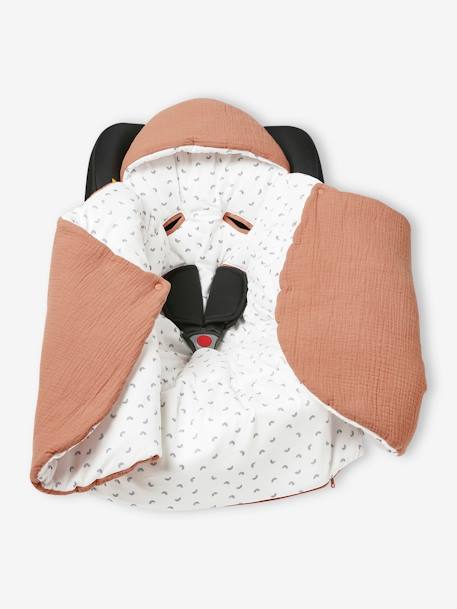 2-in-1 Baby Ausfahrsack/Wickelunterlage, Musselin beige bedruckt+cappuccino+GRÜN+terrakotta+wollweiß 