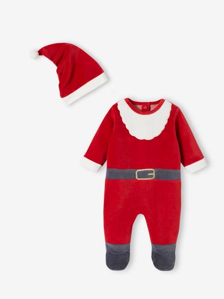 Pyjama père Noël bébé en velours rouge 