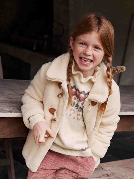 Mädchen Teddyfleece-Mantel mit Knebelverschluss, Wattierung Recycling-Polyester ecru 