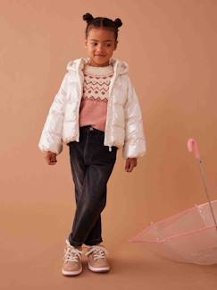 Mädchen-Mantel, Jacke-Mädchen Kapuzen-Steppjacke in Perlmutt-Optik, Wattierung Recycling-Polyester