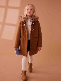 Duffle-coat à capuche en drap de laine fille fermeture par brandebourgs