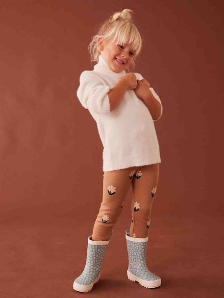 Legging fille en maille côtelée marine+noisette+rose pâle+vert de gris 