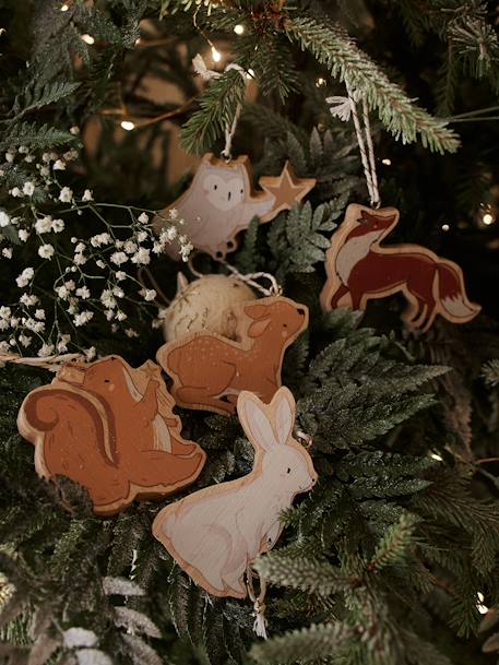 Lot de 6 boules plates de Noël en bois Brocéliande caramel 