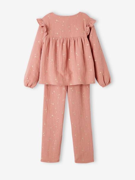 Pyjama long fille noël en gaze de coton blush 