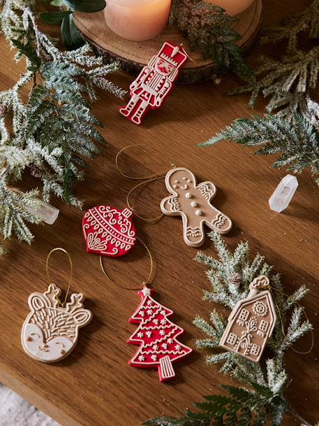 Lot de 6 décorations de Noël effet biscuit à suspendre blanc 