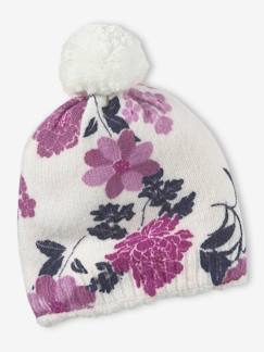 Bonnet fille en maille fine imprimé fleurs