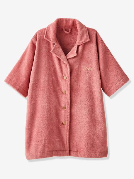 Peignoir Oversize enfant avec coton recyclé personnalisable bois de rose+vert sapin 