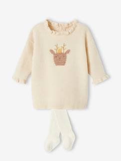 Ensemble de Noël bébé robe en tricot motif renne + collant