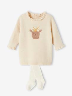 Ensemble de Noël bébé robe en tricot motif renne + collant