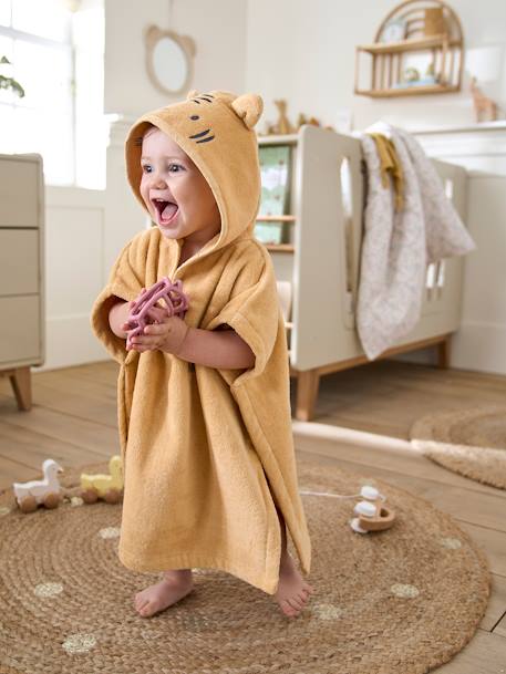 Poncho de bain bébé avec coton recyclé personnalisable Animaux abricot+ocre 