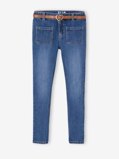 Die Unverwüstlichen Hosen von Vertbaudet-Mädchen-Hose-Die UNVERWÜSTLICHE, robuste Mädchen Jeans, Slim-Fit mit Gürtel