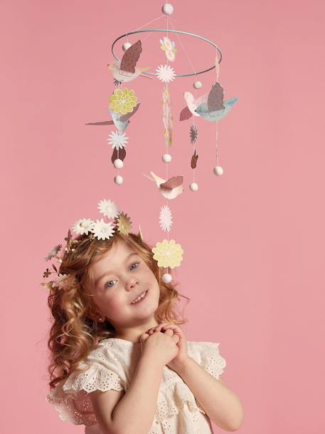 Kinder Papier-Mobile Vögel & Blumen DJECO rosa bedruckt 