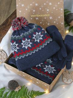 Garçon-Accessoires-Bonnet, écharpe, gants-Coffret de Noël "flocon" garçon ensemble bonnet snood et gants