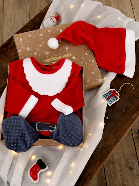 Pyjama père Noël bébé en velours rouge 