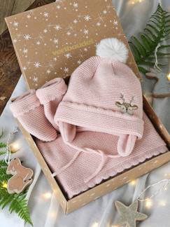 Coffret cadeau de Noël bébé fille bonnet + snood + moufles