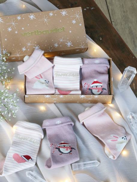 Mädchen Baby Weihnachts-Geschenkset Socken Oeko-Tex altrosa 