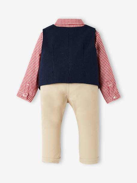 Ensemble de fêtes 4 pièces bébé garçon chemise + pantalon + gilet + noeud pap' rouge 