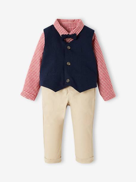 Festliches Jungen Baby-Set: Hemd, Hose, Weste & Fliege rot 