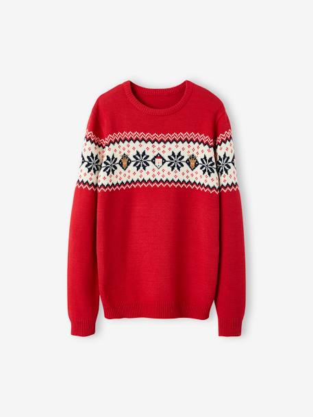 Eltern Weihnachts-Pullover Capsule Collection FAMILIE Oeko-Tex rot+tannengrün 