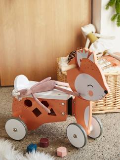 Winter-Kollektion-Spielzeug-Erstes Spielzeug-Schaukeltiere, Lauflernwagen-Rutschfahrzeug „Fuchs“ mit Spielzeugkiste aus FSC® Holz