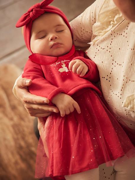Weihnachtliches Baby-Set: Kleid, Haarband & Strumpfhose rot 