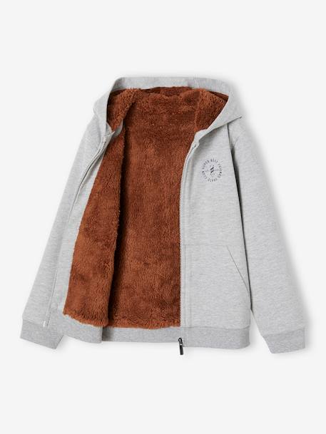 Jungen Kapuzensweatjacke, Teddyfleece-Futter anthrazit meliert+grau meliert+marine+schoko 