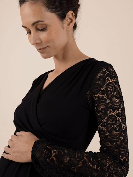Kurzes Kleid für Schwangerschaft & Stillzeit CELINE LS ENVIE DE FRAISE schwarz 